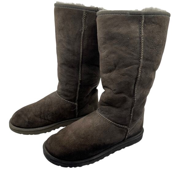 UGG Australia Classic Suede Tall Shearling Fur Boots Gray Pull On Size 7 Cozy - Picture 1 of 16